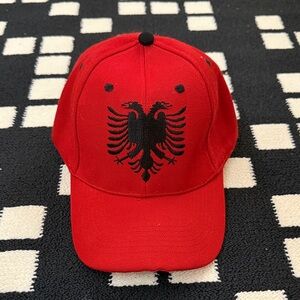 Alba Red Baseball Cap with Black Double-Headed Eagle Embroidery
